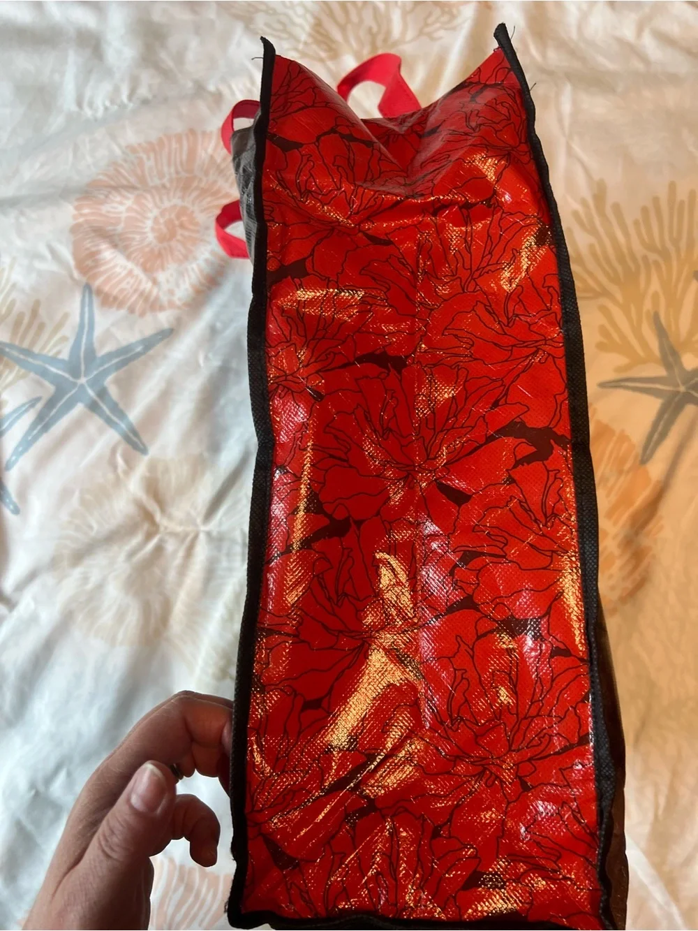 Hadestown Broadway Musical Reusable Tote Bag with Red Flower Graphic